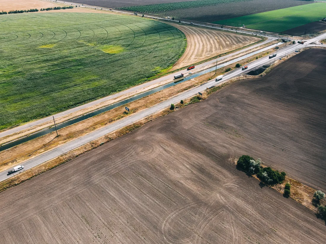 Aerial view of large-scale irrigated farmland